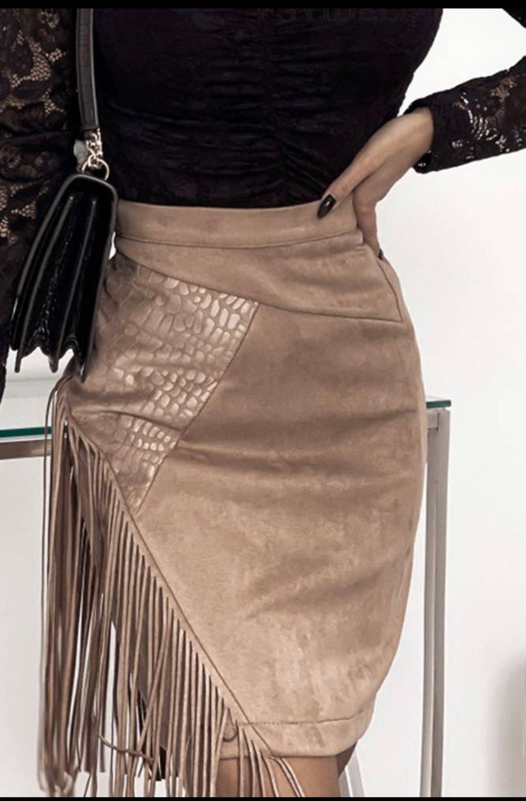 Suede Leather Fringe Skirt