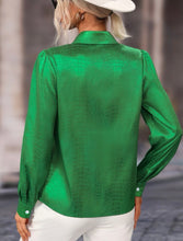 Load image into Gallery viewer, Green Satin Snakeskin Blouse
