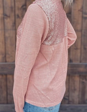 Load image into Gallery viewer, Pink Half Zip Sequin Patchwork Ribbed Pullover Sweatshirt
