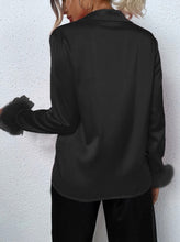 Load image into Gallery viewer, Black Blouse with Feather Cuffs
