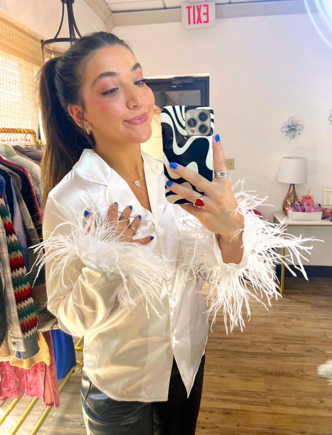 Sybil Feather Cuff Top