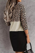 Load image into Gallery viewer, Leopard Color Block Cold Shoulder Shift Mini Dress
