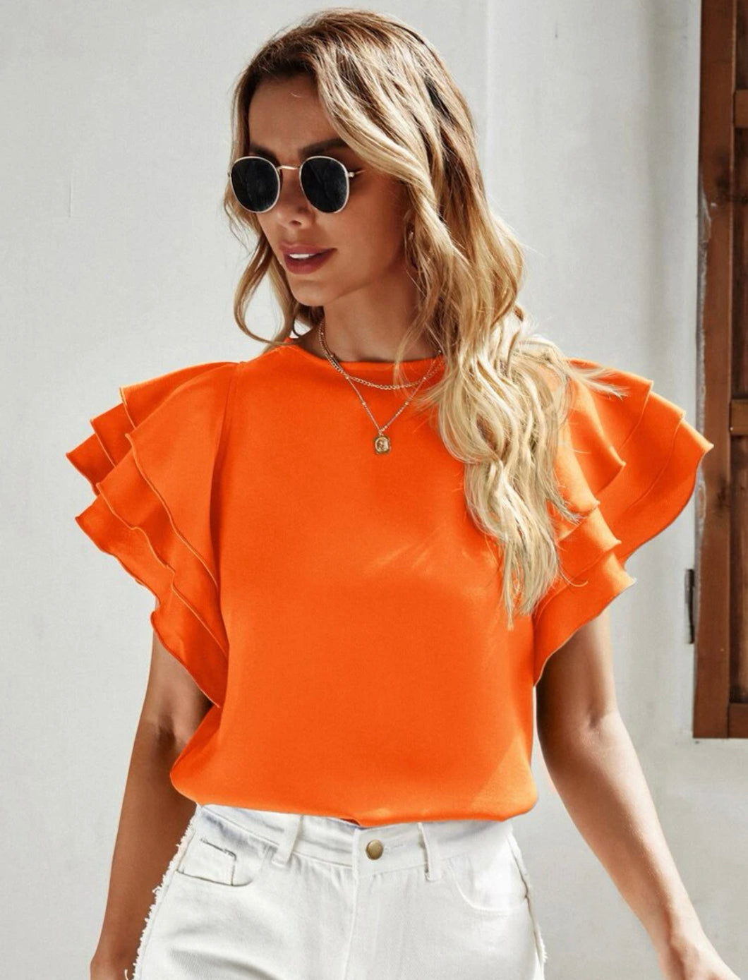 Neon Orange Layered Sleeve Blouse