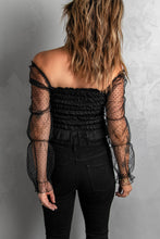 Load image into Gallery viewer, Black Dotted Off-the-shoulder Smocked Crop Top
