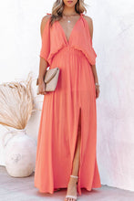 Load image into Gallery viewer, Orange Cold Shoulder with Slit Dress
