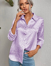 Load image into Gallery viewer, Lilac Leopard Satin Blouse
