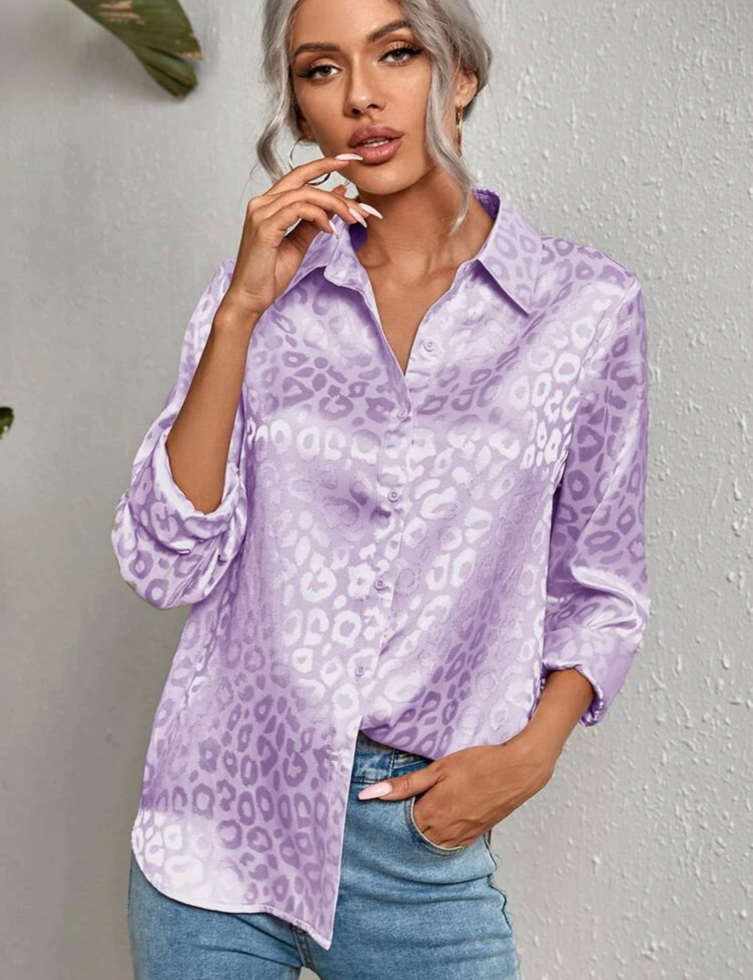 Lilac Leopard Satin Blouse