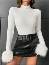 Load image into Gallery viewer, White Sweater with Fuzzy Cuffs
