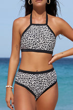 Load image into Gallery viewer, Leopard Print Sleeveless Halter Neck High Waisted Bikini Swimwear
