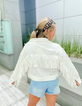 Load image into Gallery viewer, White Fringe Denim Jacket
