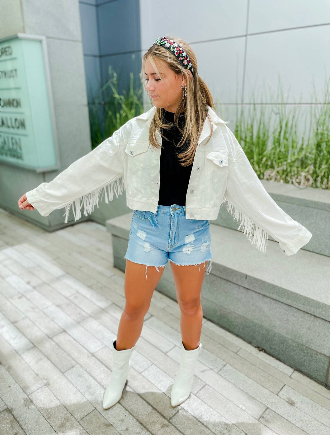 White Fringe Denim Jacket